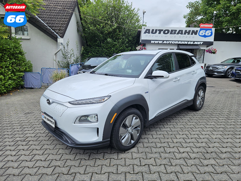 Chalk White 2020 Hyundai Kona Electric Ultimate SUV, US-spec tax-free EV for sale to US military in Germany